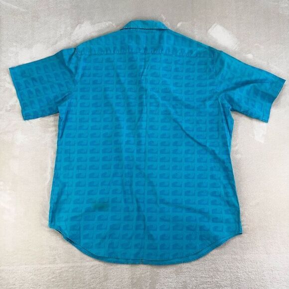 Vintage SURF GEAR Shirt Mens Large Blue Wave Pattern SS Camp Button Up - Picture 6 of 10